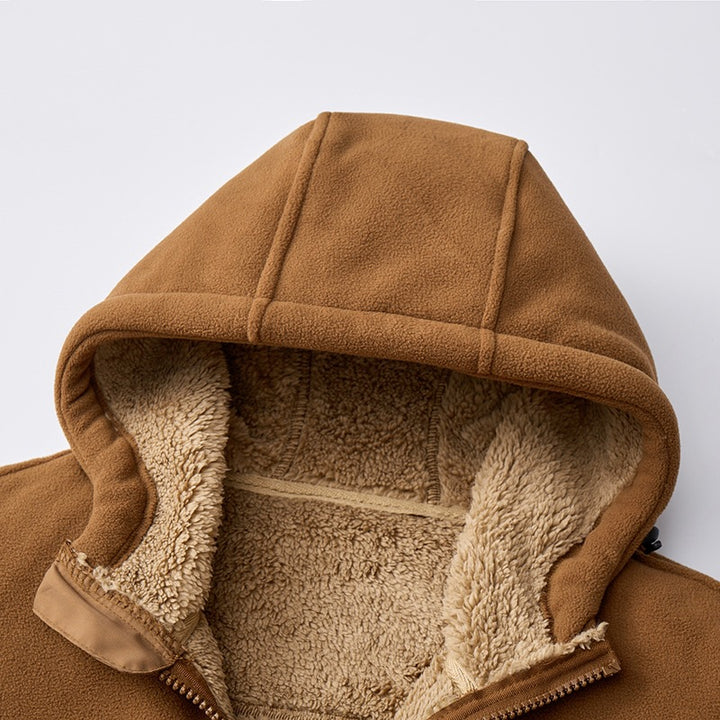 Herren Gefütterte Teddy-Fleece-Kapuzenjacke mit Zwei-Wege-Reißverschluss & Reißverschlusstaschen Echoarchiv