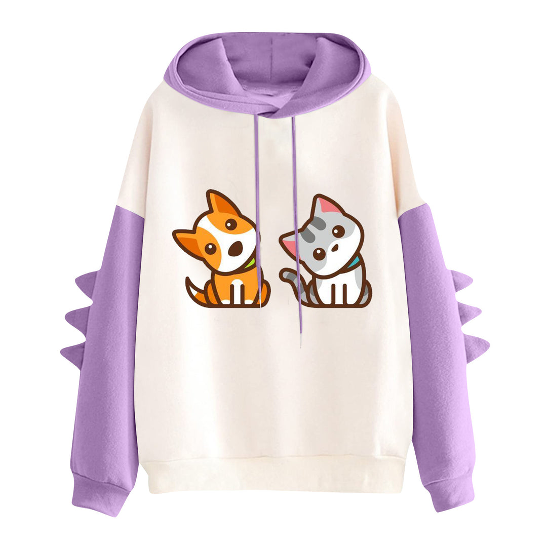 Damen Kapuzenpullover mit niedlichem Hunde‑und‑Katzen‑Print und 3D-Stacheln an den Ärmeln – Auréline
