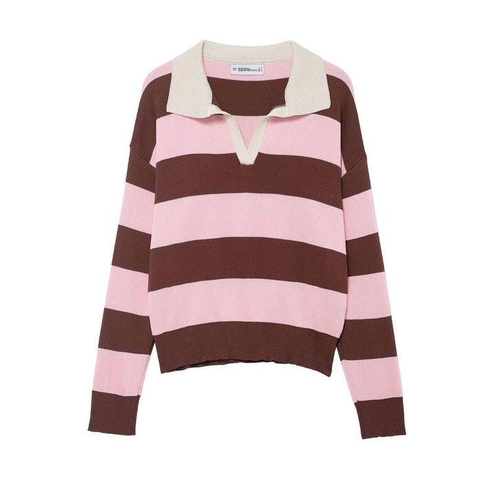 Damen nan gestreifter Rugby-Strickpullover mit Polokragen und weiter Oversize-Passform Echo Archiv
