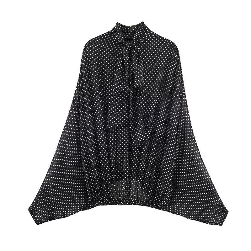 Damen Zweiteiliges Retro-Polka-Dot Set mit weitem Fledermausoberteil und plissiertem Midirock Echo Archiv