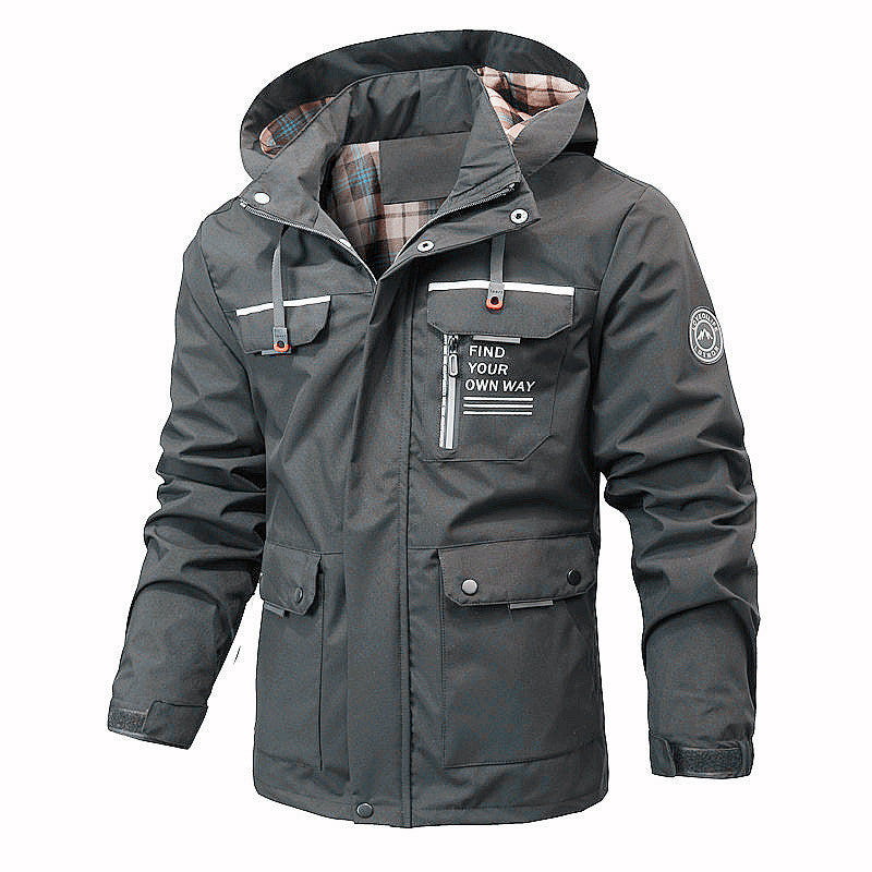 Herren Funktionsjacke mit Kapuze, Utility-Taschen und kariertem Futter Echoarchiv