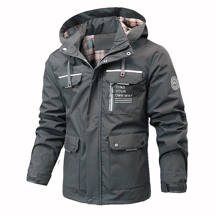 Herren Funktionsjacke mit Kapuze, Utility-Taschen und kariertem Futter Echoarchiv