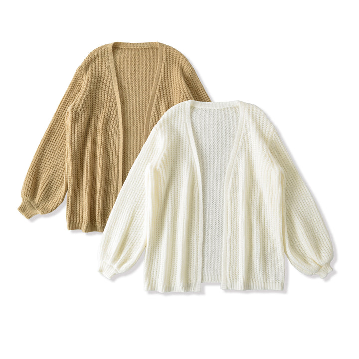 Damen Offene Grobstrick-Cardigan mit Ballonärmeln Echoarchiv