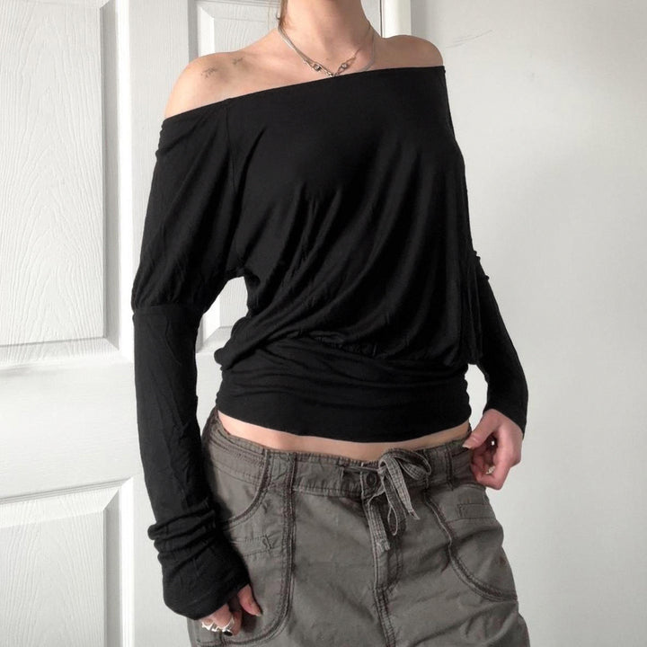 Damen nan schulterfreies Langarmshirt mit tailliertem Komfortbund, gerafften Schultern und figurbetonter Passform Echo Archiv