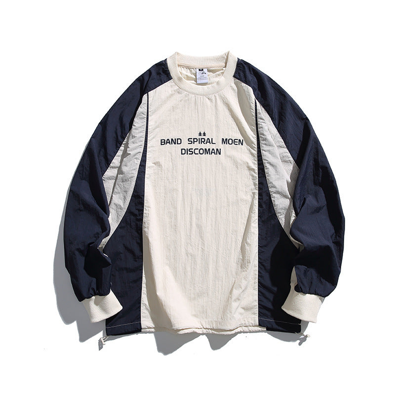 Unisex Weitgeschnittenes Retro-Sportliches Langarmshirt mit Kontrastpaneelen und Kordelzugsaum Echo Archiv