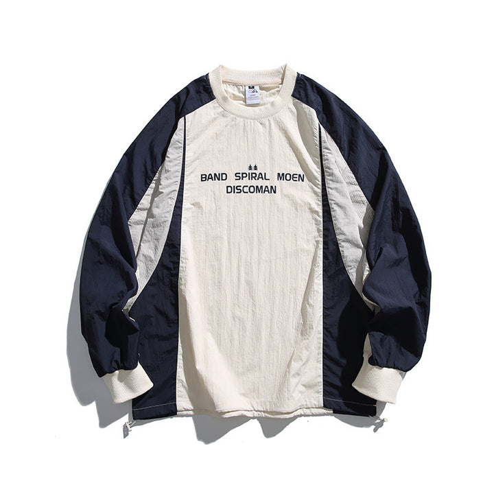 Unisex Weitgeschnittenes Retro-Sportliches Langarmshirt mit Kontrastpaneelen und Kordelzugsaum Echo Archiv
