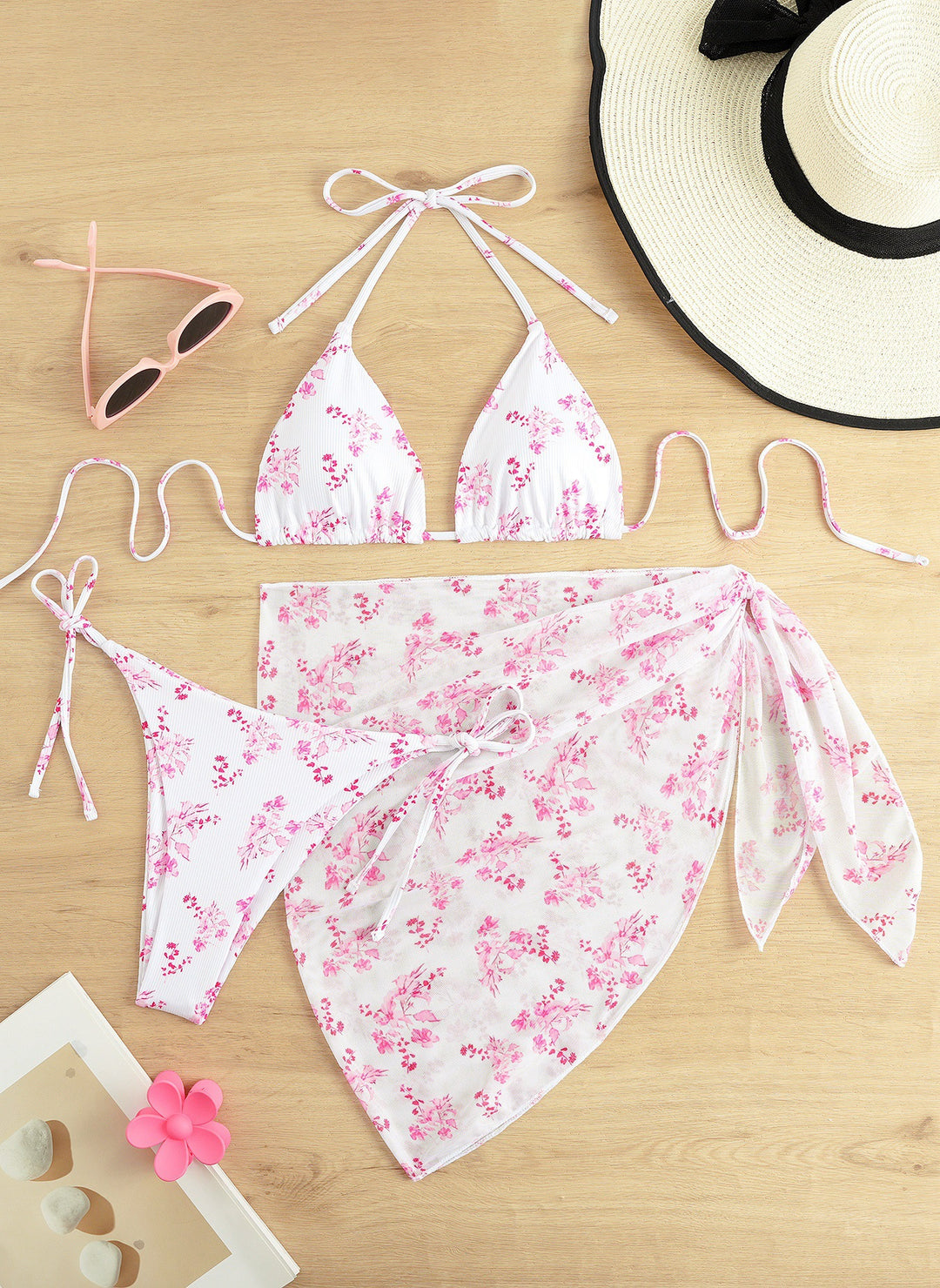 Damen Triangel-Bikini mit floralem Muster und zartem Cover-Up Echo Archiv