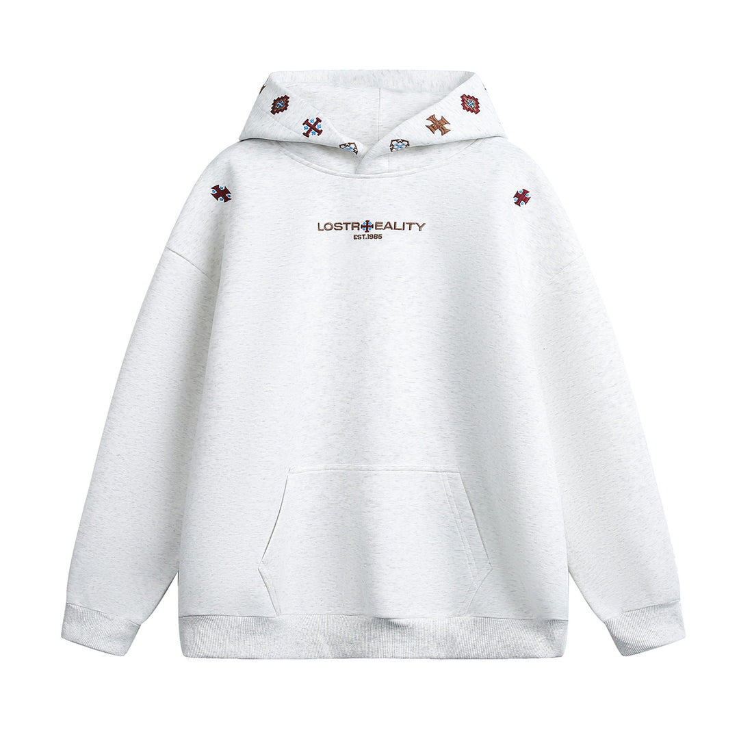 Unisex Oversize Kapuzenpullover mit bestickter Kapuze und Kängurutasche Echo Archiv