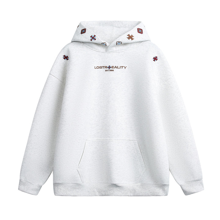 Unisex Oversize Kapuzenpullover mit feiner Logo- und Motivstickerei sowie Kängurutasche Echo Archiv