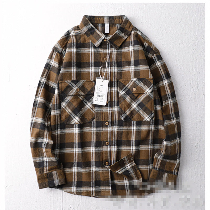 Herren Oversize Kariertes Flanell-Hemdjacke mit aufgesetzten Pattentaschen Echoarchiv