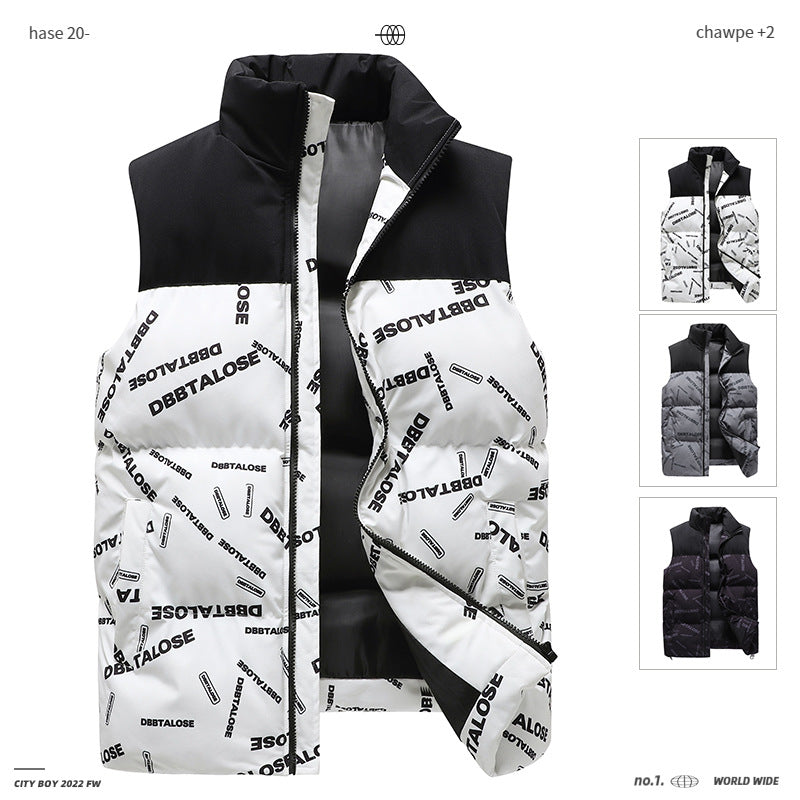 Herren Urban gesteppte Puffer‑Weste mit hohem Kragen, Kontrast-Schulterpartie und Allover‑Logodruck Echoarchiv