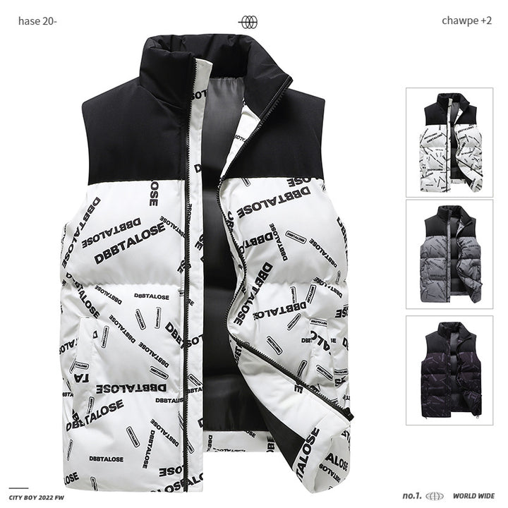 Herren Urban gesteppte Puffer‑Weste mit hohem Kragen, Kontrast-Schulterpartie und Allover‑Logodruck Echoarchiv