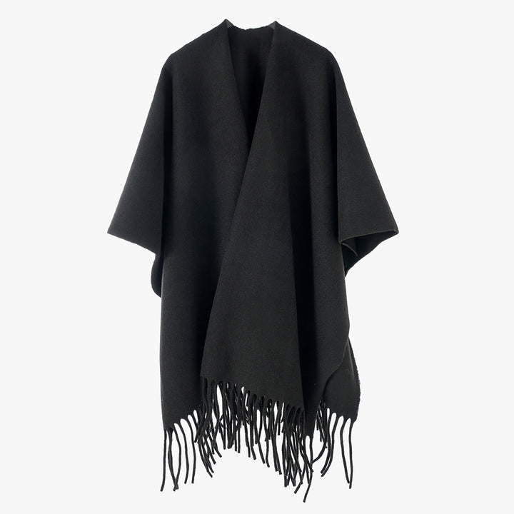 Damen Kaschmir‑Optik Capeponcho mit Fransen und offenem Oversize‑Schnitt Echo Archiv