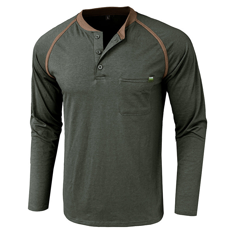 Herren Langarm-Henley-Shirt mit modischen Kontrastnähten und Brusttasche Echoarchiv