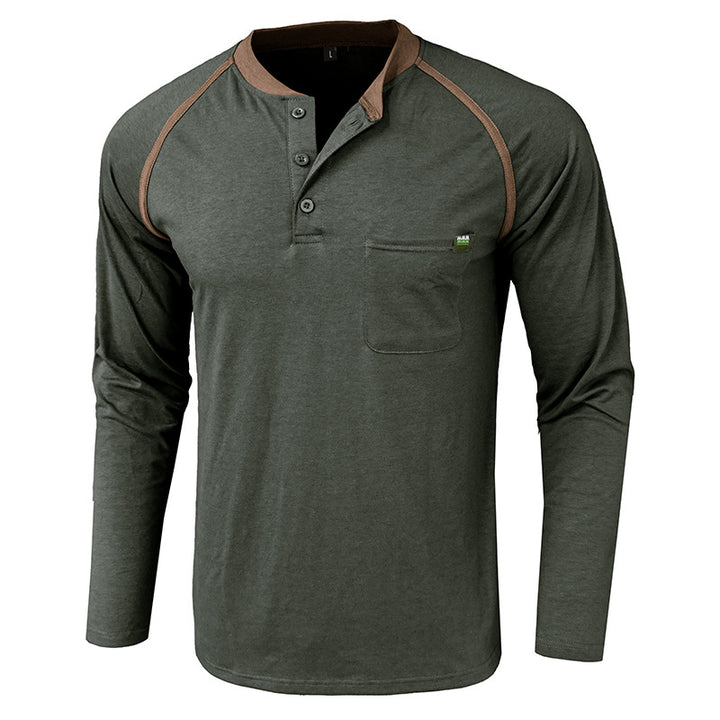 Herren Langarm-Henley-Shirt mit modischen Kontrastnähten und Brusttasche Echoarchiv