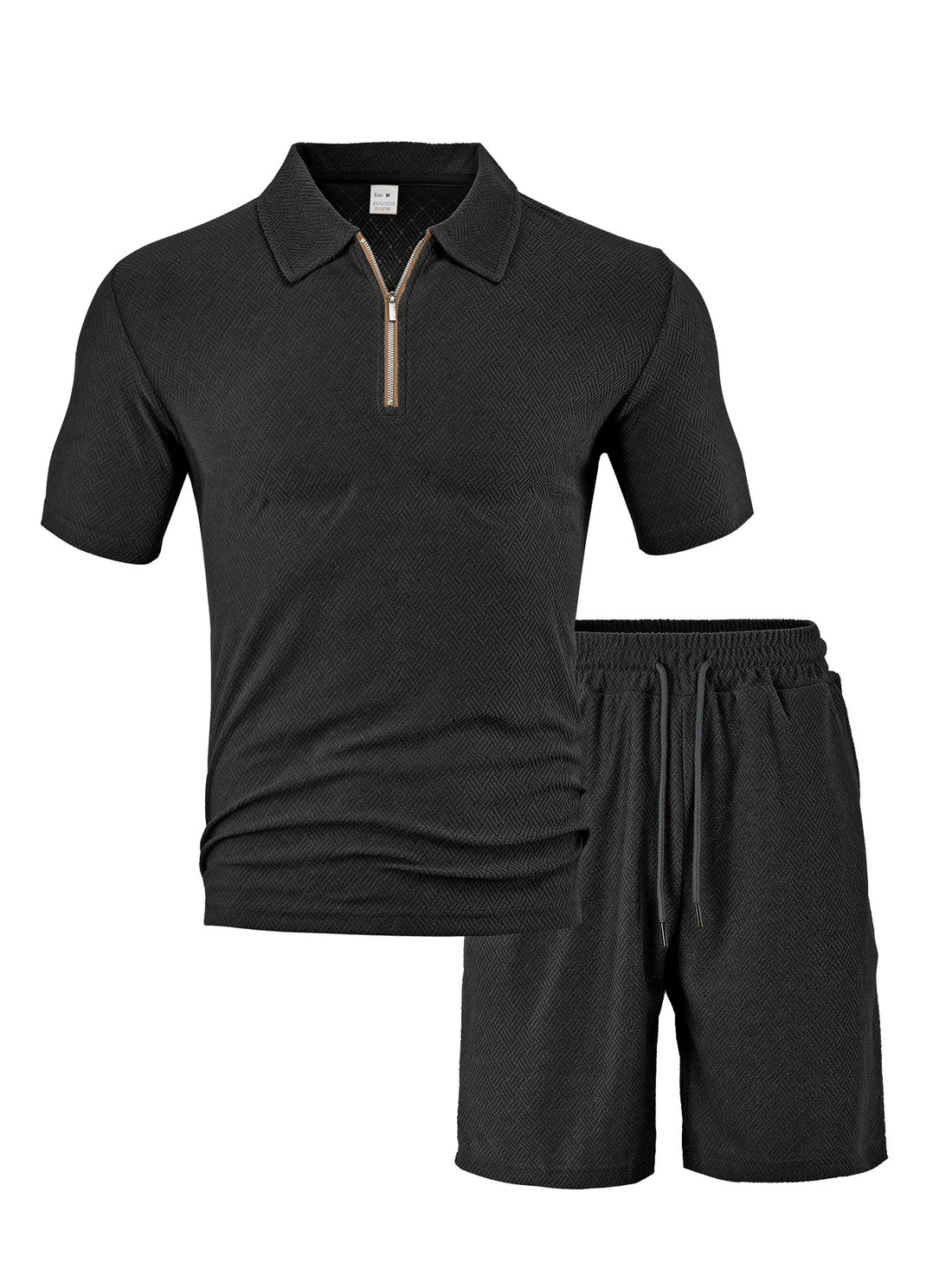 Herren komfortables Kurzarm-Halbzip-Set mit Polokragen und elastischer Kordelhose aus Strukturstrick – Marzano