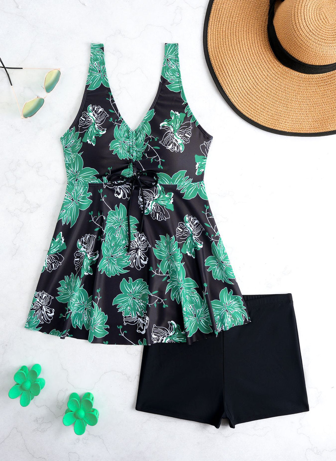 Damen Tankini mit floralem Wickeldesign und bequemen Shorts Echo Archiv