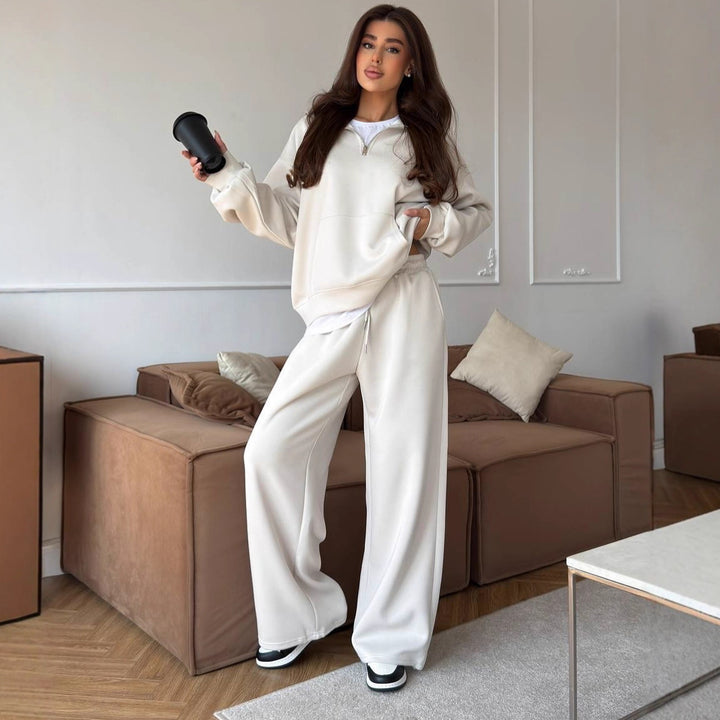 Damen nan weites Halfzip-Lounge-Set mit Kapuzenpullover, Kängurutasche und fließender Wide-Leg-Hose Echo Archiv