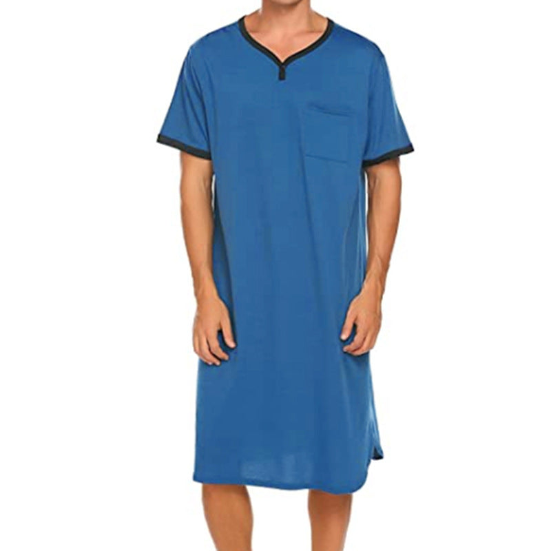 Herren nan langes Baumwoll-Schlafshirt mit Henley-Kragen Echo Archiv