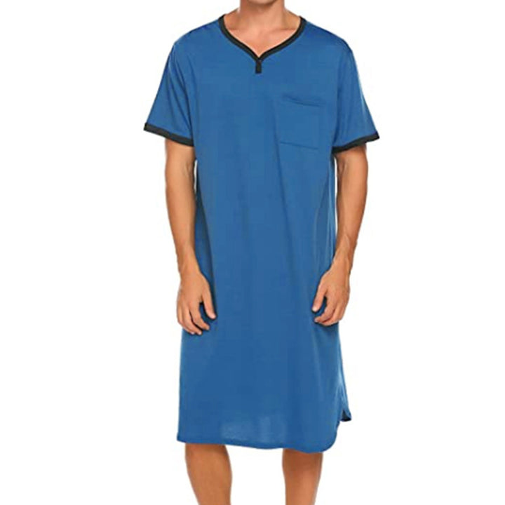 Herren nan langes Baumwoll-Schlafshirt mit Henley-Kragen Echo Archiv