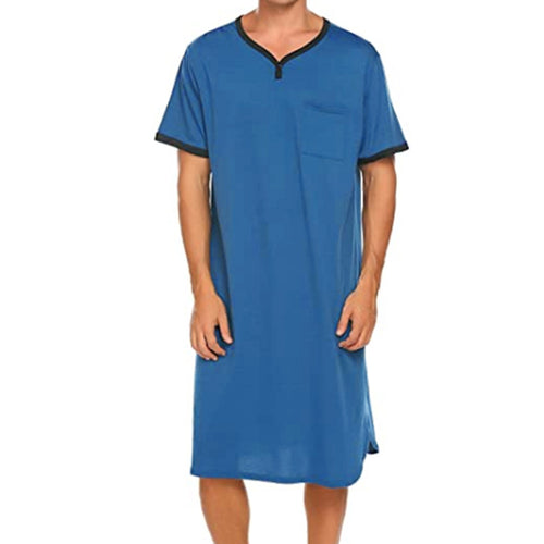 Herren nan langes Baumwoll-Schlafshirt mit Henley-Kragen Echo Archiv