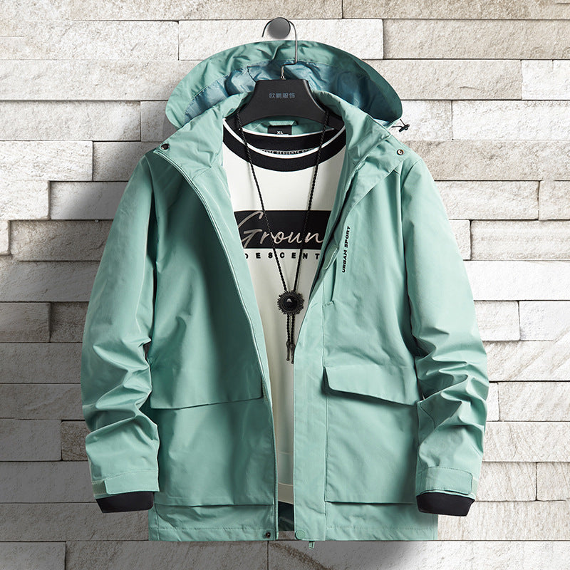 Herren wasserdichte Stadt-Outdoorjacke mit Kapuze, verdecktem Reißverschluss und Cargo-Taschen Echo Archiv
