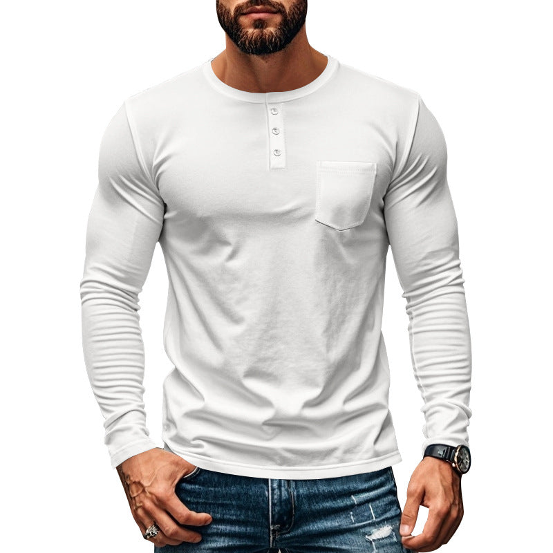 Herren Langarm-Henley-Shirt mit praktischer Brusttasche Echoarchiv
