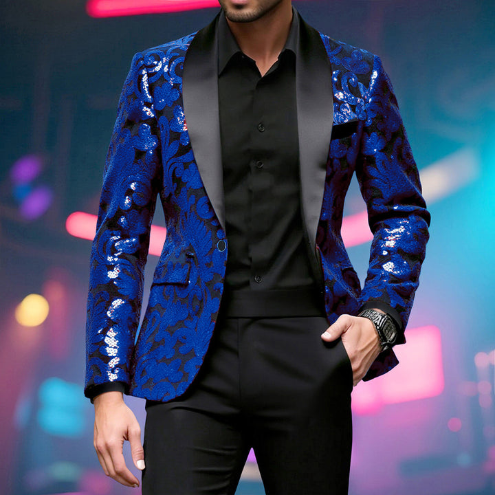 Herren Glitzernder Paillettenblazer mit floralem Design Echoarchiv