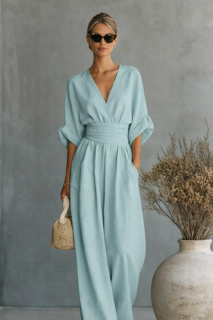Damen Jumpsuit mit elegantem V-Ausschnitt und weitem Bein Echo Archiv