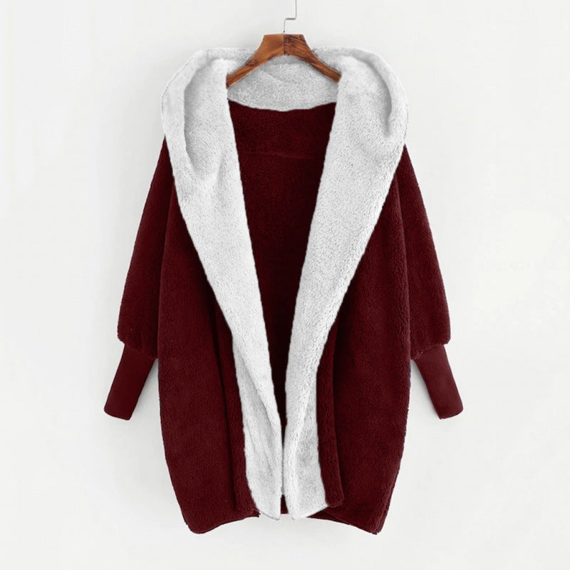 Damen Oversized Kunstfell-Kapuzenmantel mit kontrastierender Teddy-Innenseite und Rippbündchen Echo Archiv
