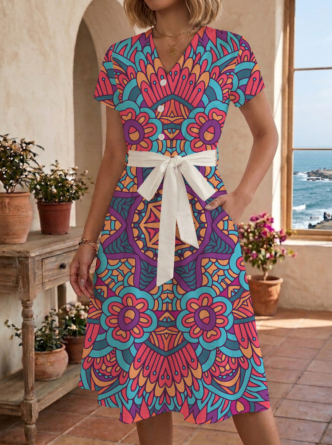 Damen Midi-Kleid mit floralem Design und bequemer Passform Echo Archiv