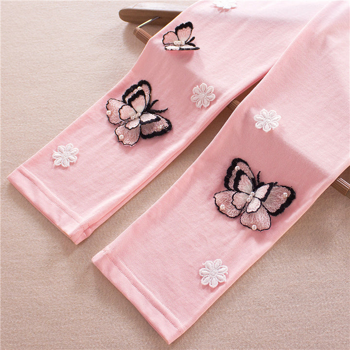 Mädchen Leggings mit bunten Schmetterlingsstickereien Echo Archiv
