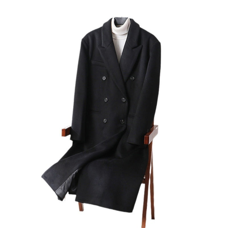 Herren Klassischer Doppelreiher-Longcoat aus Wollmischung mit Schalkragen und feiner Innenfutterverarbeitung Echoarchiv