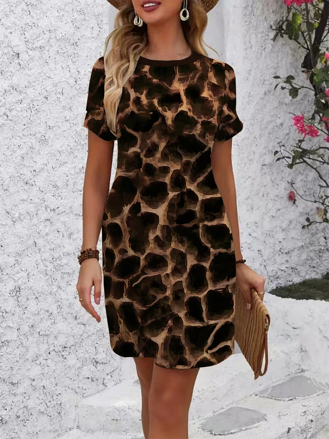 Damen lässiges Kurzarmkleid mit floralen Motiven und bequemen Schnitt Echo Archiv