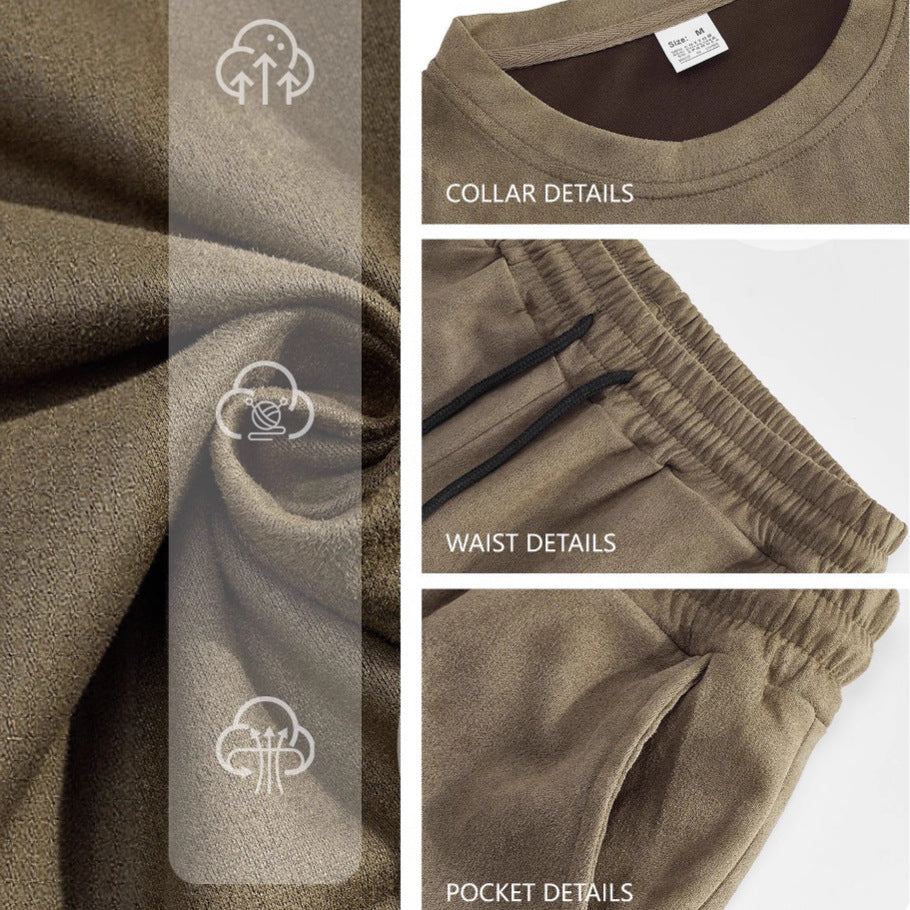 Herren nan Samtvelours Lounge-Set mit Rundhals-Kurzarmshirt und Kordelshorts Echo Archiv