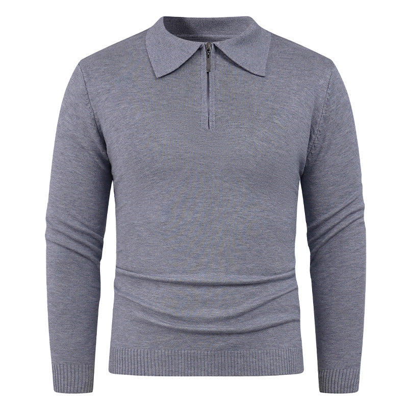 Herren Strickpullover mit halb offenem Kragen und feiner Rippenstruktur Echoarchiv