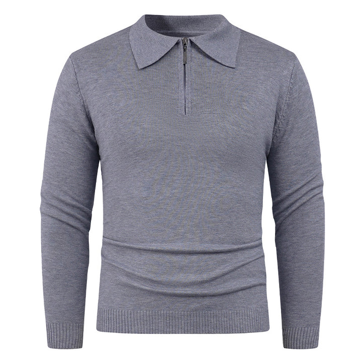 Herren Strickpullover mit halb offenem Kragen und feiner Rippenstruktur Echoarchiv