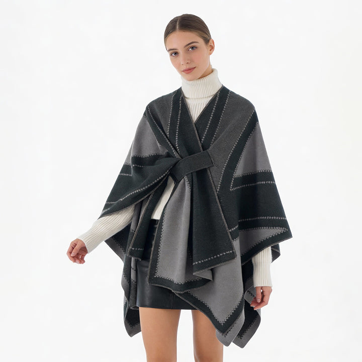 Damen Oversize-Cape aus Jacquard-Strick mit Bindeschlaufe Echo Archiv