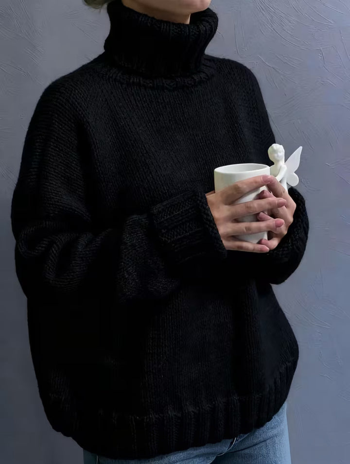 Damen Oversize-Rollkragenpullover im Fluffy-Mix mit breiten gerippten Bündchen – Mavelle