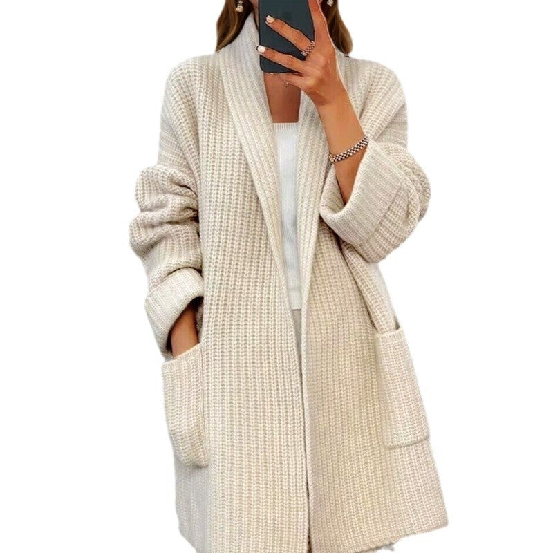 Damen nan langer übergroßer Strickmantel mit Schalkragen und aufgesetzten Taschen Echo Archiv