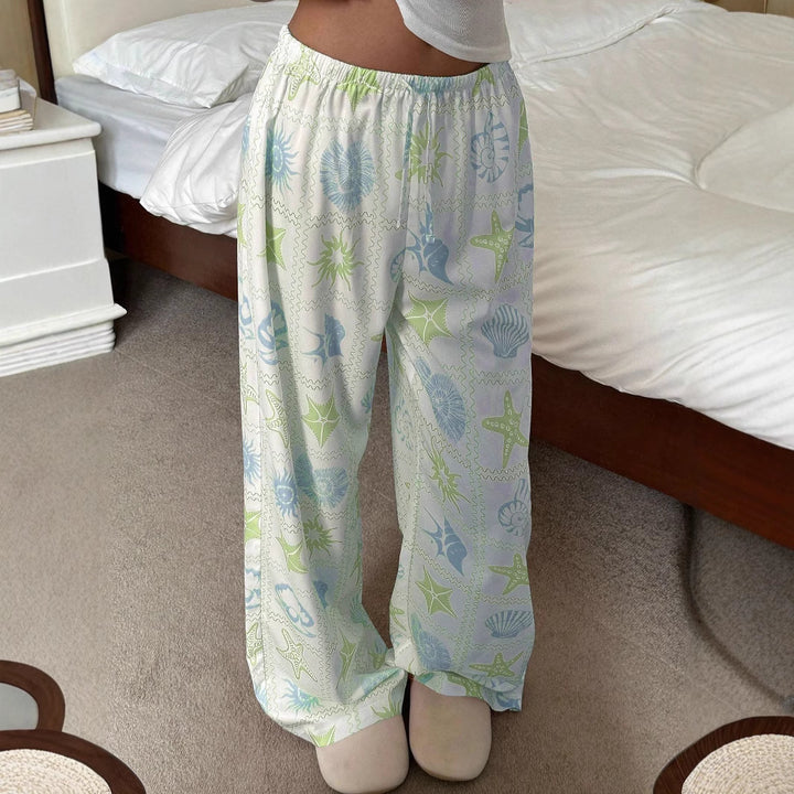 Damen Weite Loungehose mit elastischem Bund und Muschelprint – Avérine