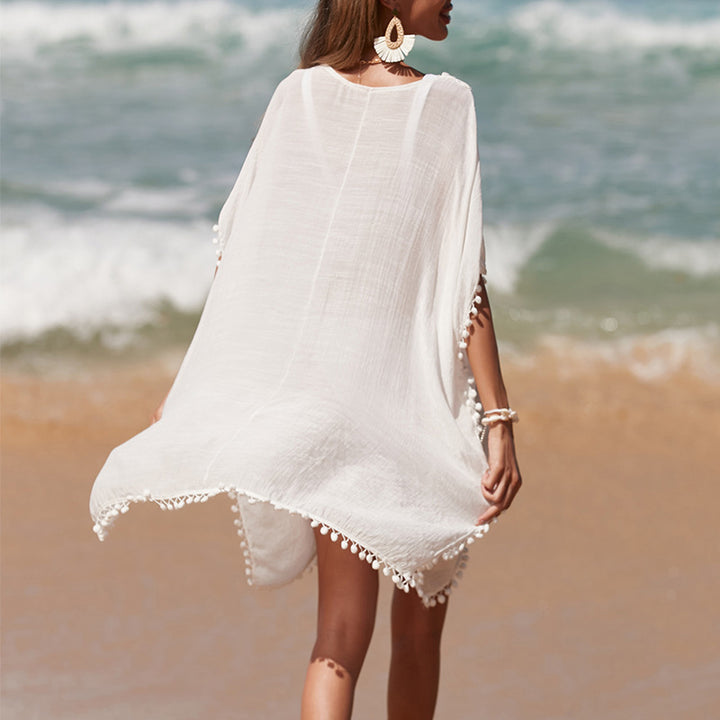 Damen luftiger Kaftan mit fransigen Akzenten und durchbrochenem Design Echo Archiv
