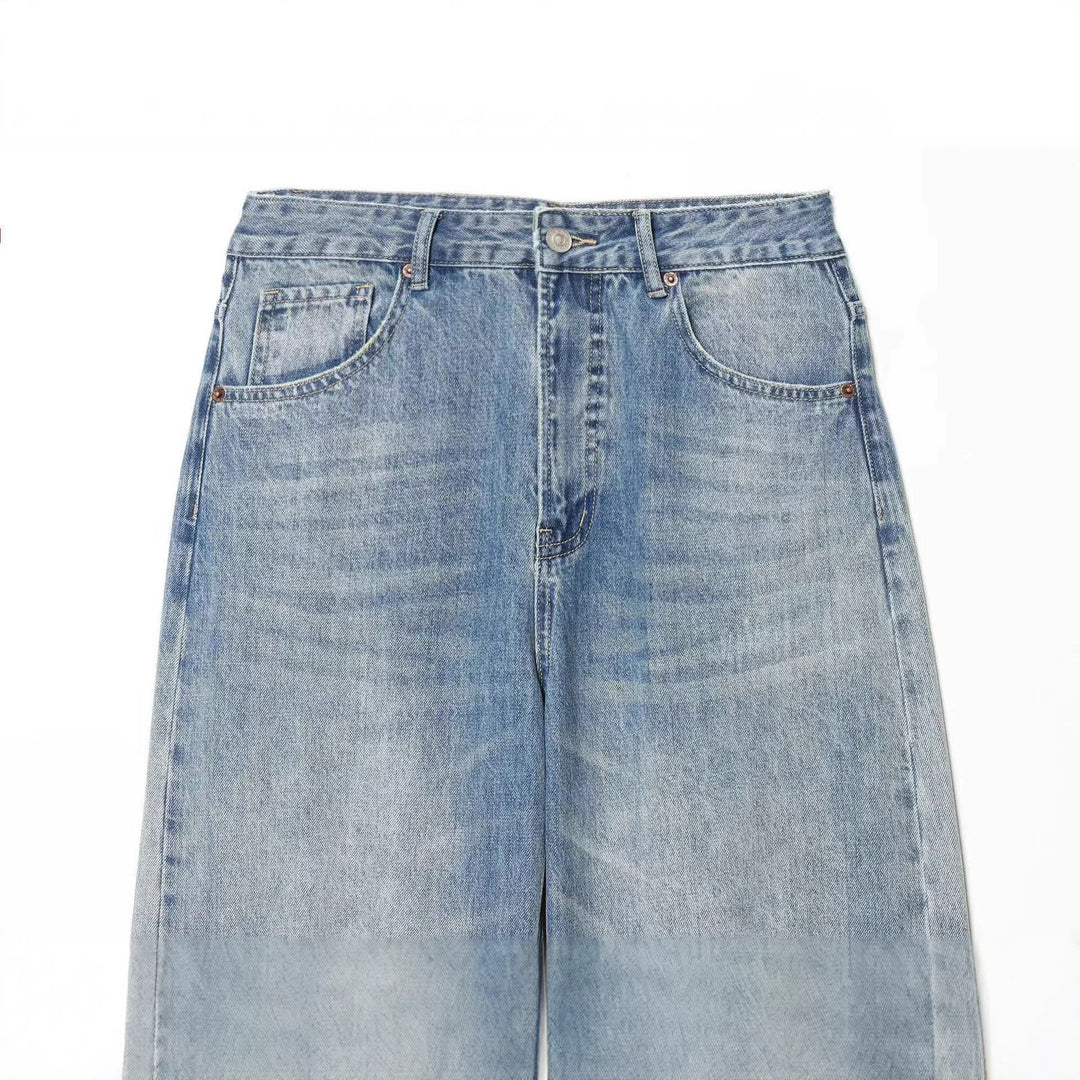 Damen nan weite High‑Waist Ripped Jeans mit Straight‑Leg, aufgekrempeltem Saum und klassischen Taschen Echo Archiv