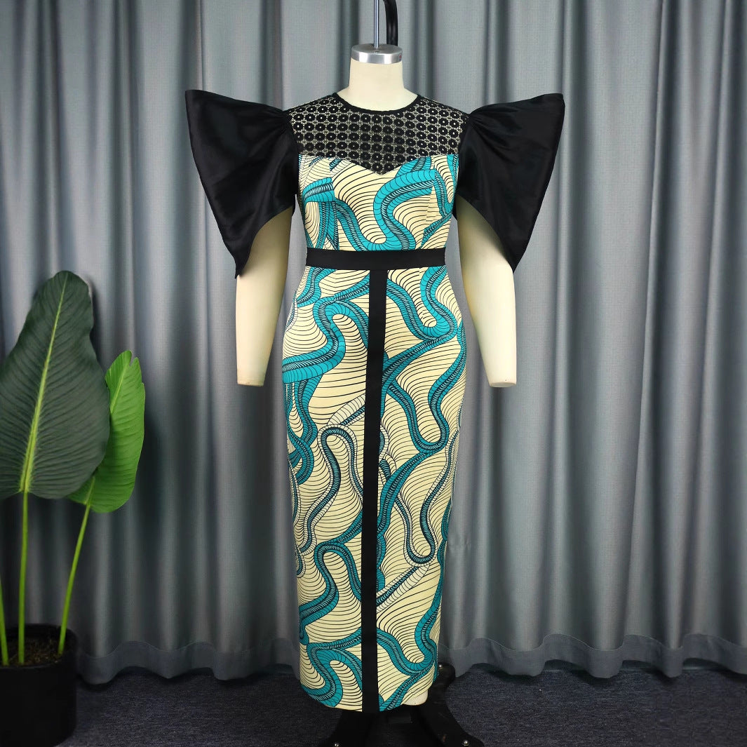 Damen Elegant designendes Maxikleid mit auffälligen Puffärmeln Echo Archiv