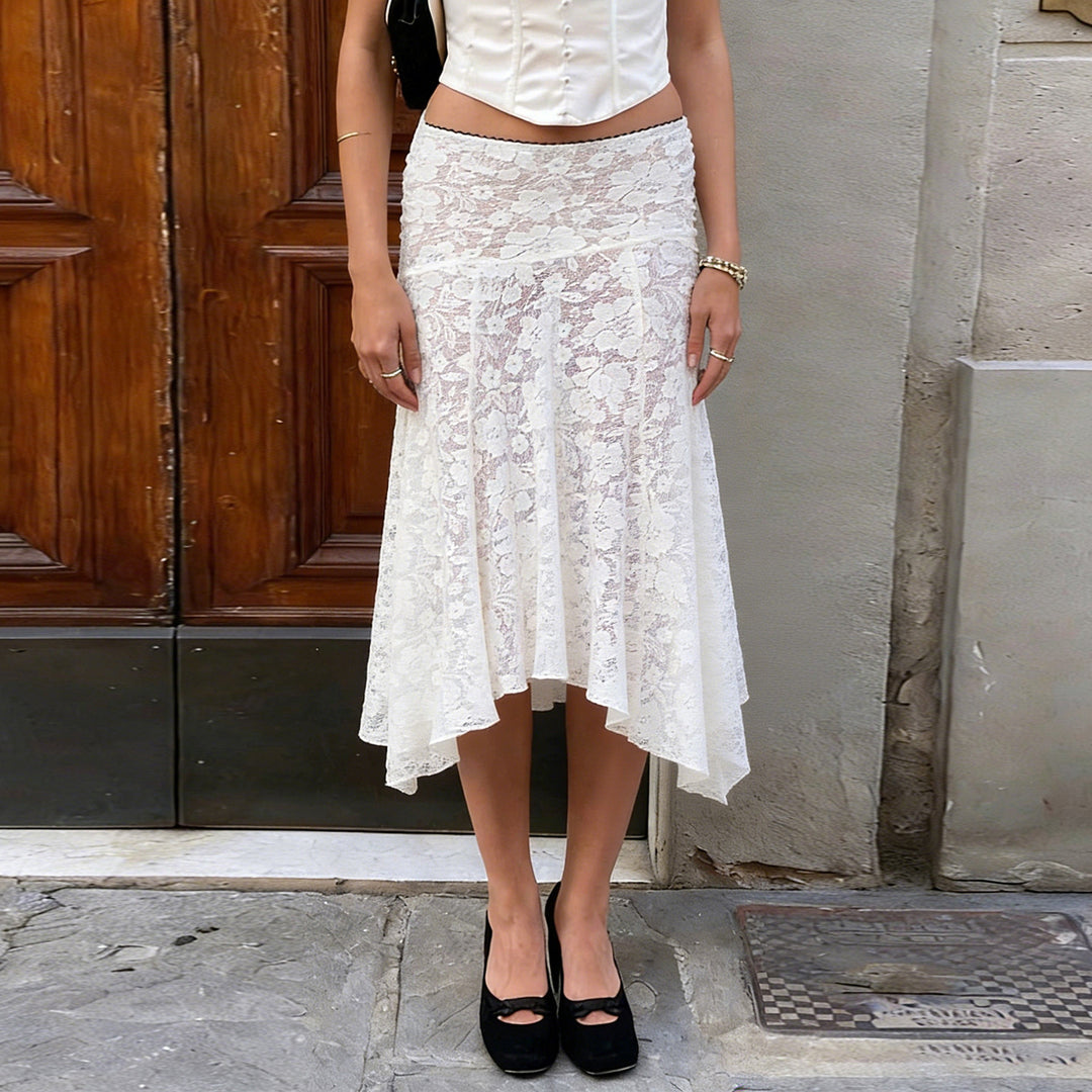 Damen eleganter Spitzenrock mit asymmetrischem Schnitt Echo Archiv