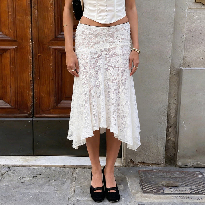 Damen eleganter Spitzenrock mit asymmetrischem Schnitt Echo Archiv