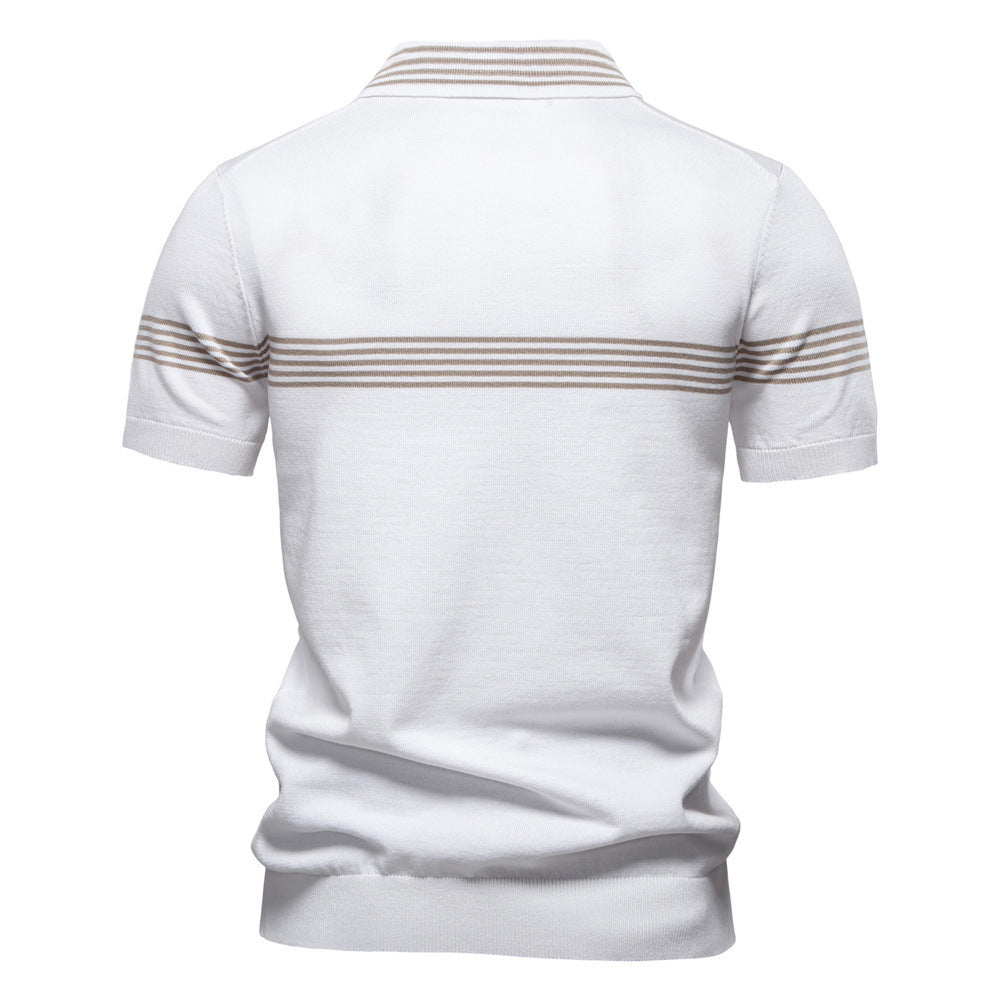 Herren nan edles Feinstrick-Poloshirt mit kurzem Metallreißverschluss, Bündchenärmeln und kontrastierten Streifenbändern Echo Archiv