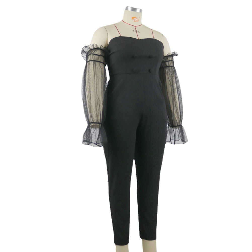 Damen Elegantes Jumpsuit mit transparenten Puffärmeln Echo Archiv