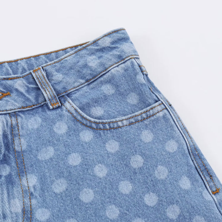 Damen Weite Cropped-Jeans mit hohem Bund und gepunktetem Denim Echo Archiv