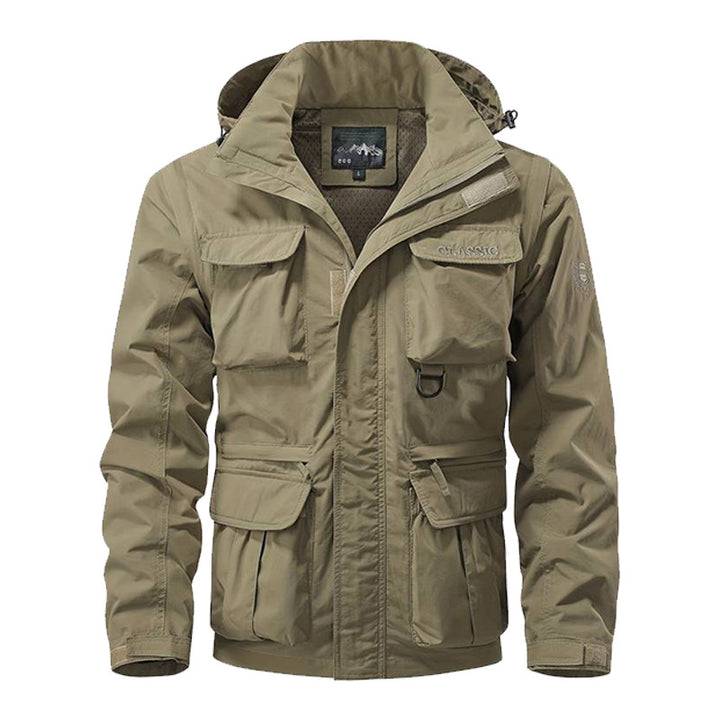 Herren nan multifunktionale Fieldjacke mit Kapuze und verstärkten Mehrfachtaschen wasserabweisendem Obermaterial und verstellbarem Saum Echo Archiv